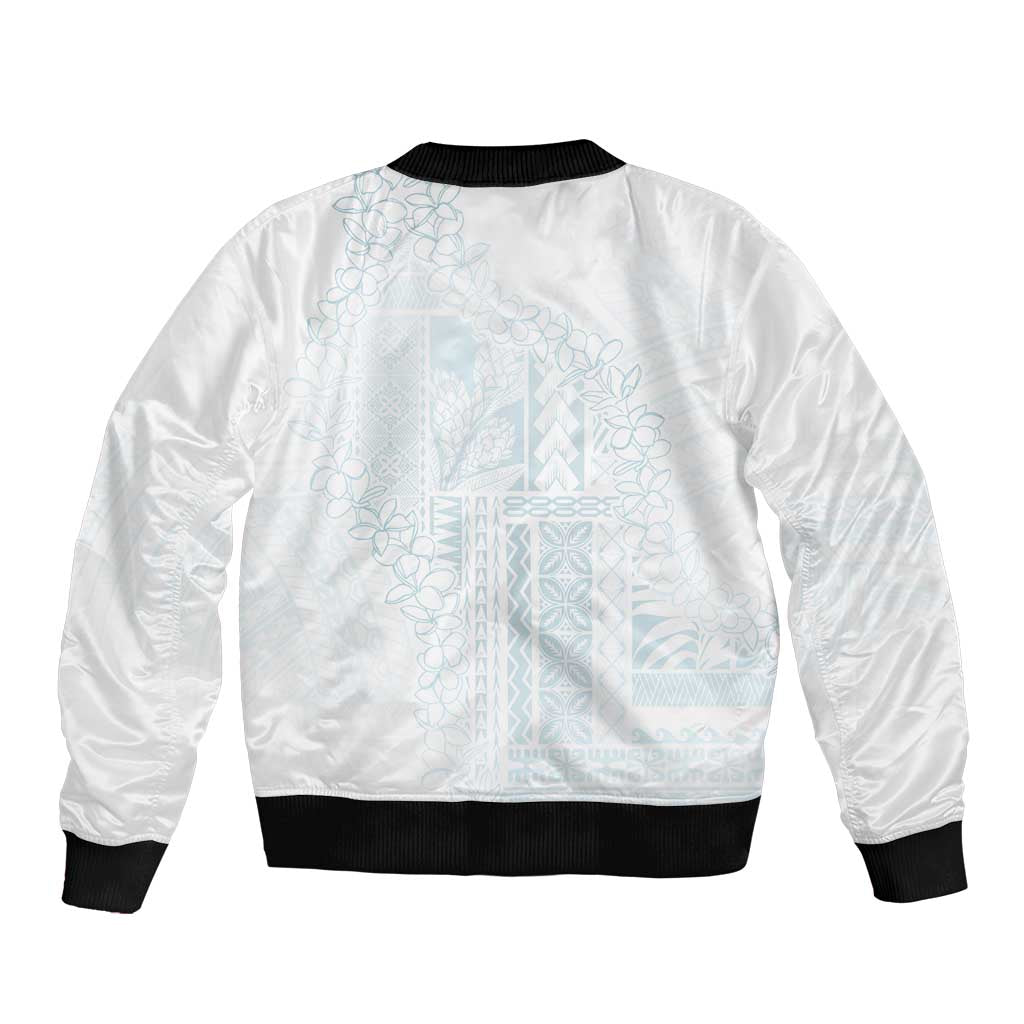 Samoa Lotu Tamaiti Mamanu Siapo Bomber Jacket Off White Plumeria - Polynesian Pride