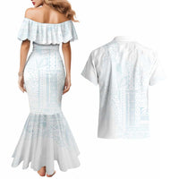 Samoa Lotu Tamaiti Mamanu Siapo Couples Matching Mermaid Dress and Hawaiian Shirt Off White Plumeria - Polynesian Pride