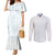 Samoa Lotu Tamaiti Mamanu Siapo Couples Matching Mermaid Dress and Long Sleeve Button Shirt Off White Plumeria - Polynesian Pride