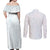 Samoa Lotu Tamaiti Mamanu Siapo Couples Matching Off Shoulder Maxi Dress and Long Sleeve Button Shirt Off White Plumeria - Polynesian Pride