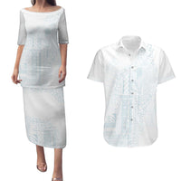 Samoa Lotu Tamaiti Mamanu Siapo Couples Matching Puletasi and Hawaiian Shirt Off White Plumeria - Polynesian Pride