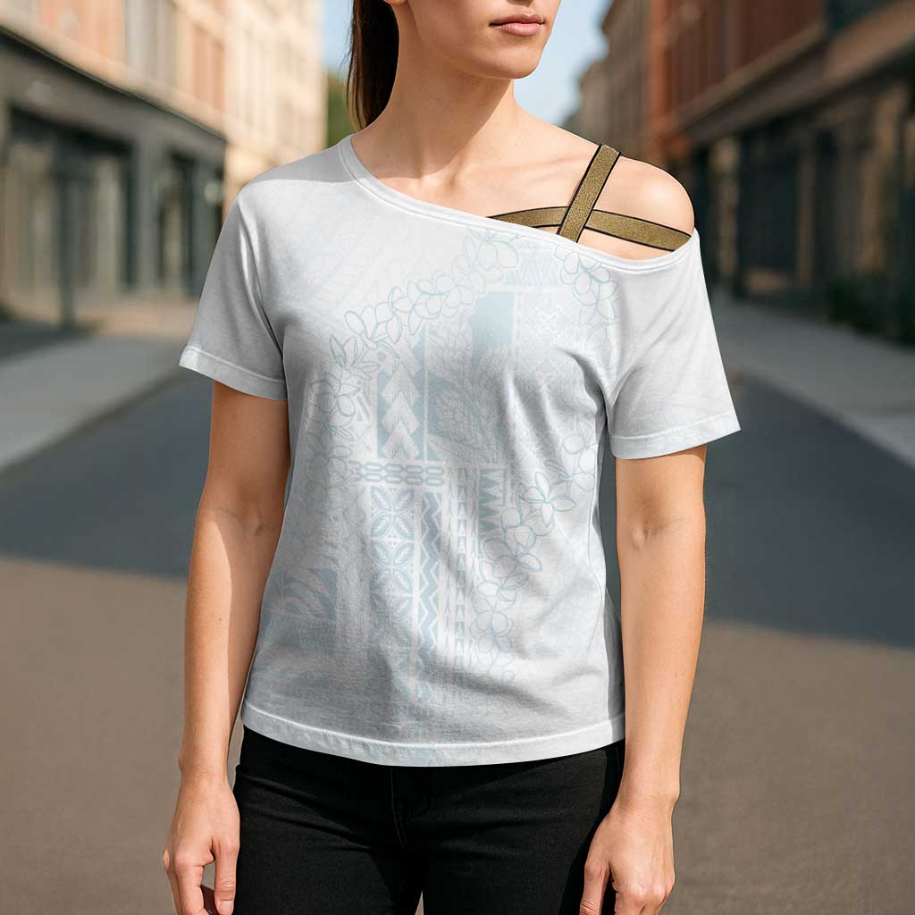 Samoa Lotu Tamaiti Mamanu Siapo Cross Shoulder Shirt Off White Plumeria - Polynesian Pride