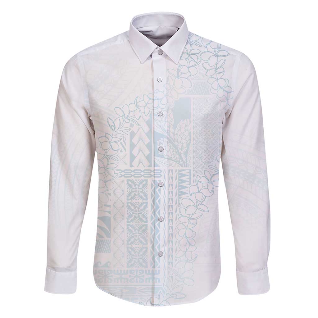 Samoa Lotu Tamaiti Mamanu Siapo Family Matching Off Shoulder Maxi Dress and Hawaiian Shirt Off White Plumeria - Polynesian Pride