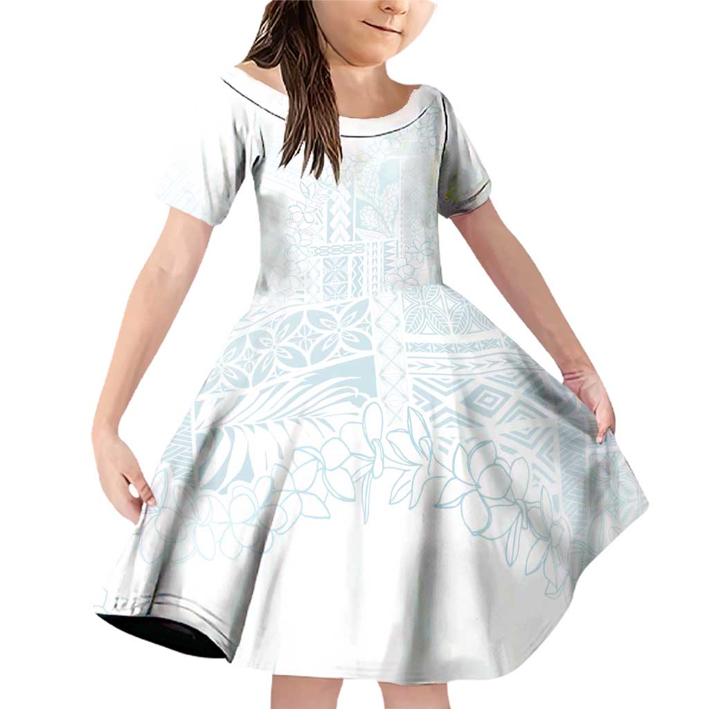 Samoa Lotu Tamaiti Mamanu Siapo Family Matching Off Shoulder Short Dress and Hawaiian Shirt Off White Plumeria - Polynesian Pride