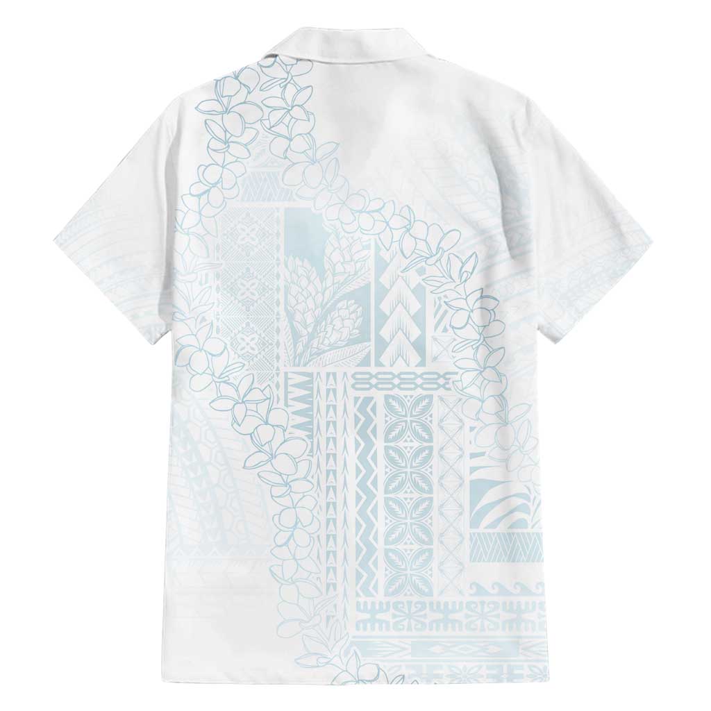 Samoa Lotu Tamaiti Mamanu Siapo Family Matching Off Shoulder Short Dress and Hawaiian Shirt Off White Plumeria - Polynesian Pride