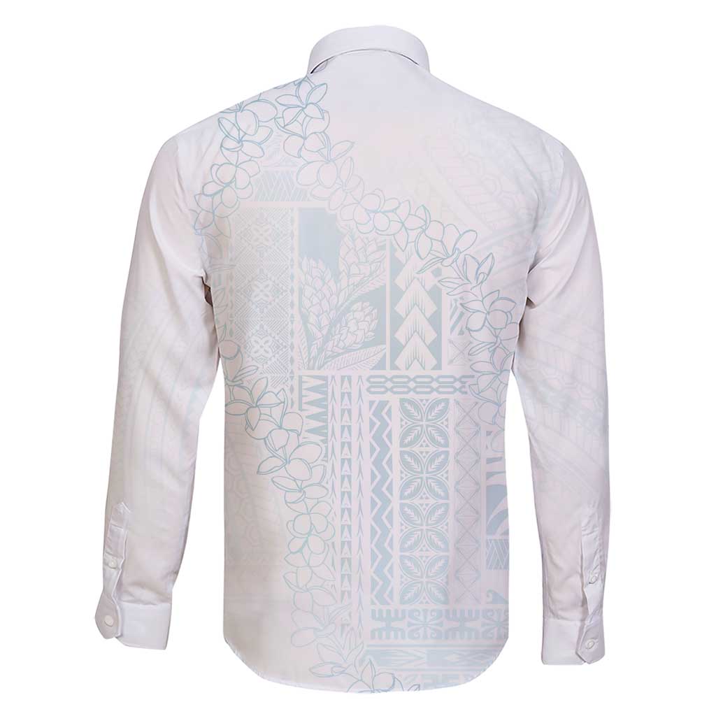 Samoa Lotu Tamaiti Mamanu Siapo Family Matching Short Sleeve Bodycon Dress and Hawaiian Shirt Off White Plumeria - Polynesian Pride