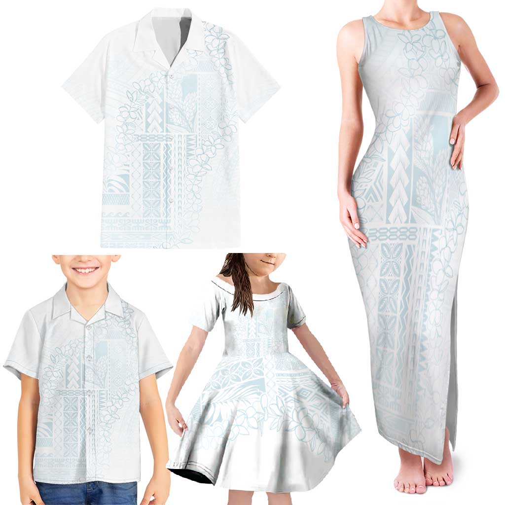 Samoa Lotu Tamaiti Mamanu Siapo Family Matching Tank Maxi Dress and Hawaiian Shirt Off White Plumeria - Polynesian Pride