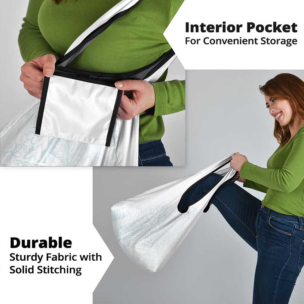 Samoa Lotu Tamaiti Mamanu Siapo Grocery Bag Off White Plumeria - Polynesian Pride