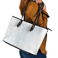 Samoa Lotu Tamaiti Mamanu Siapo Leather Tote Bag Off White Plumeria - Polynesian Pride