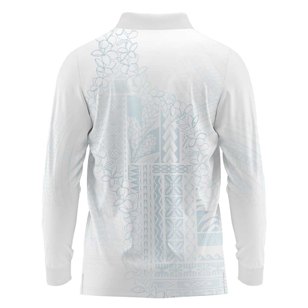 Samoa Lotu Tamaiti Mamanu Siapo Long Sleeve Polo Shirt Off White Plumeria - Polynesian Pride