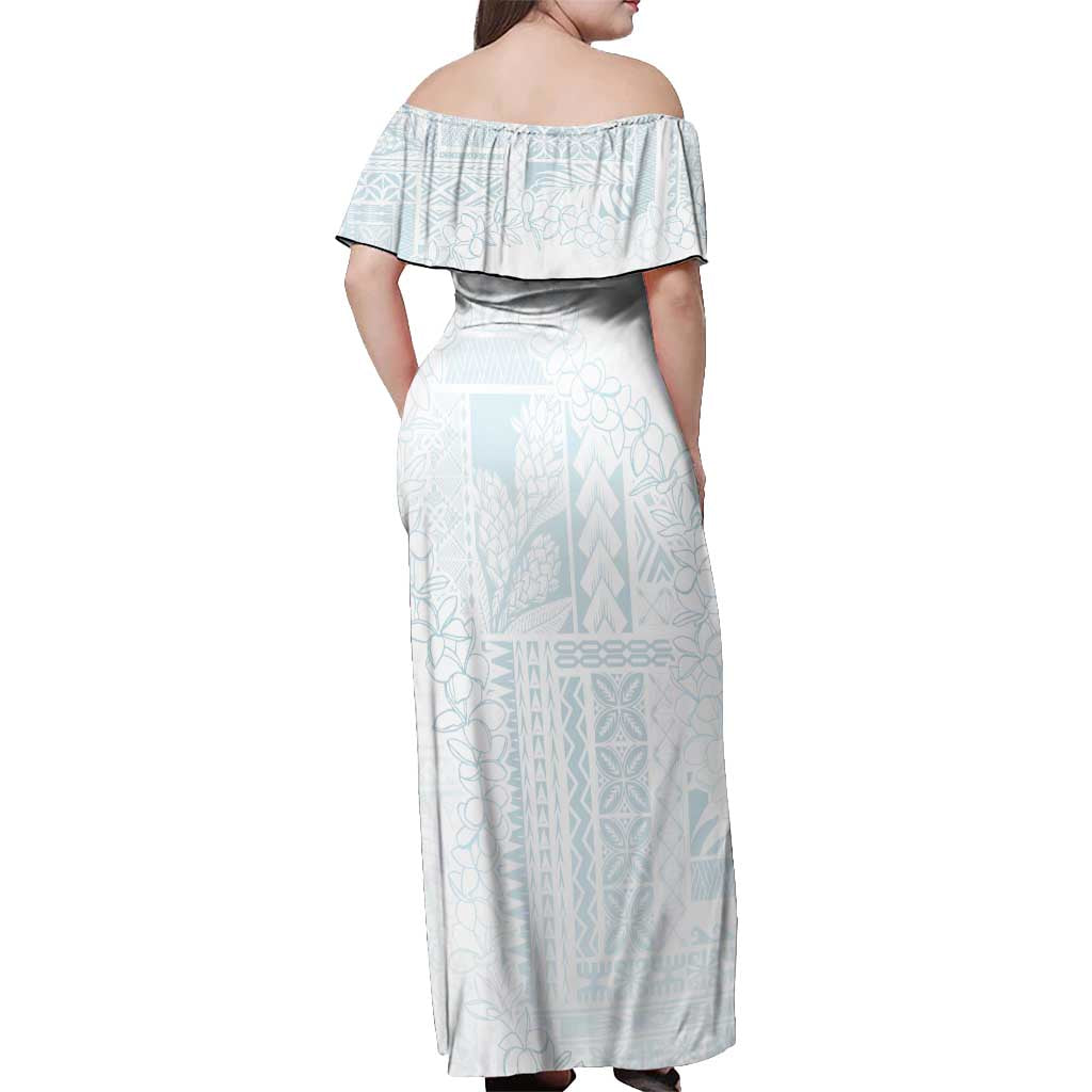 Samoa Lotu Tamaiti Mamanu Siapo Off Shoulder Maxi Dress Off White Plumeria - Polynesian Pride