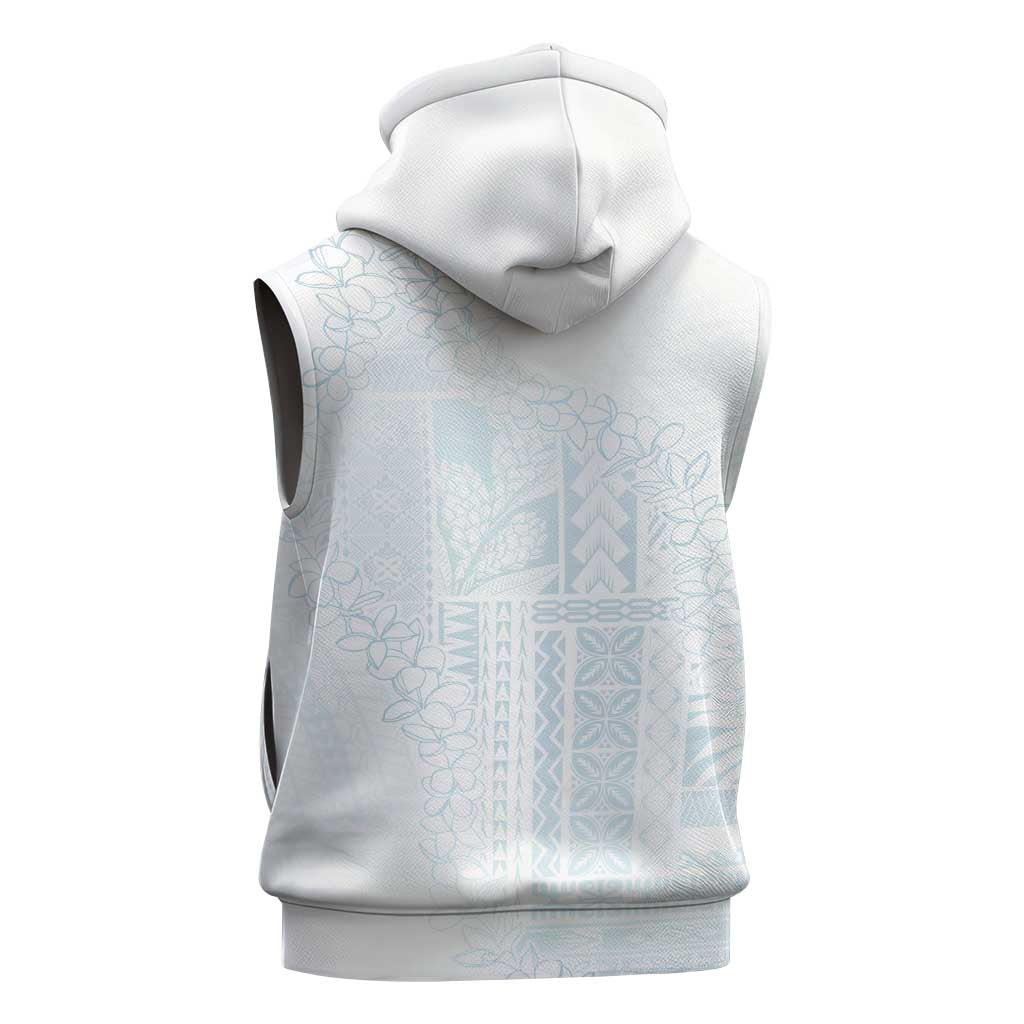 Samoa Lotu Tamaiti Mamanu Siapo Sleeveless Hoodie Off White Plumeria - Polynesian Pride
