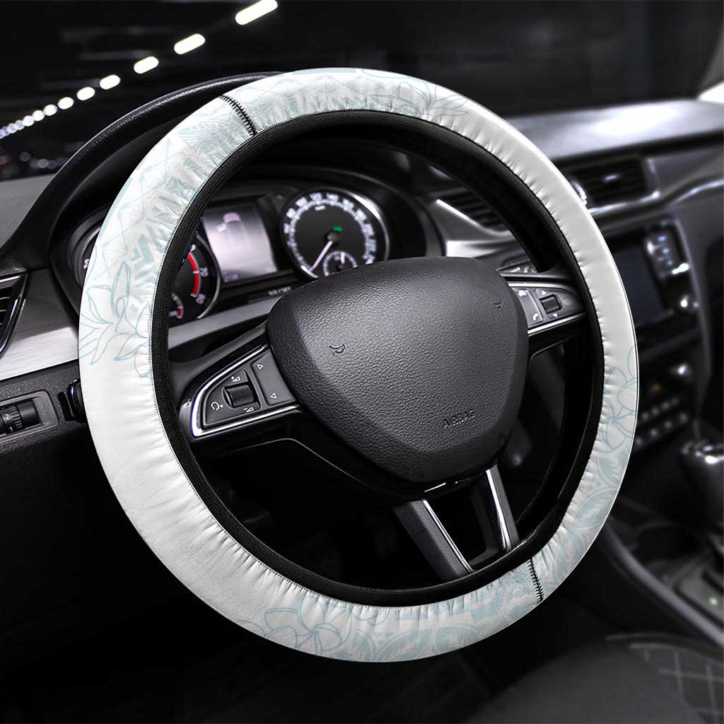 Samoa Lotu Tamaiti Mamanu Siapo Steering Wheel Cover Off White Plumeria - Polynesian Pride