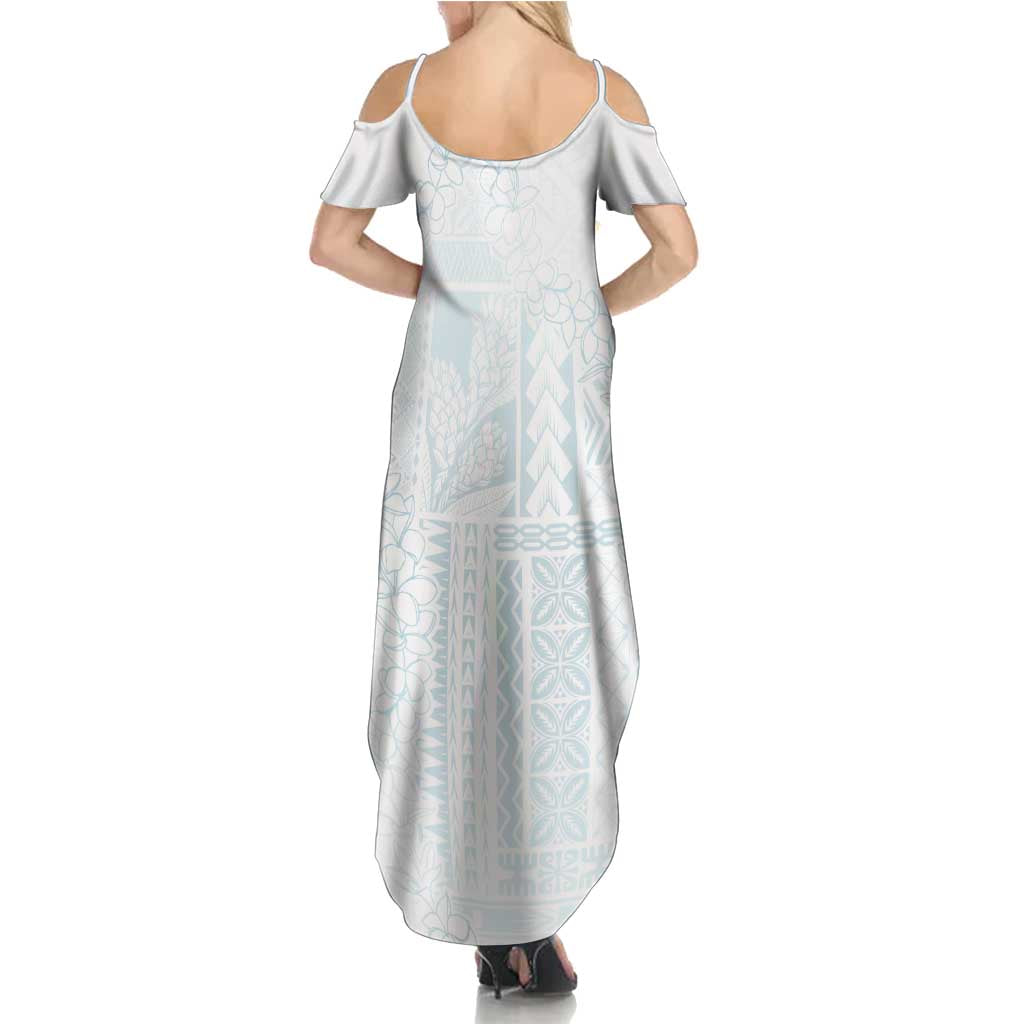 Samoa Lotu Tamaiti Mamanu Siapo Summer Maxi Dress Off White Plumeria - Polynesian Pride