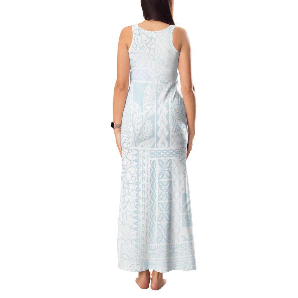 Samoa Lotu Tamaiti Mamanu Siapo Tank Maxi Dress Off White Plumeria - Polynesian Pride