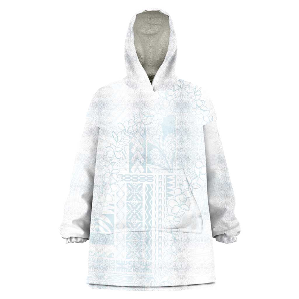 Samoa Lotu Tamaiti Mamanu Siapo Wearable Blanket Hoodie Off White Plumeria - Polynesian Pride