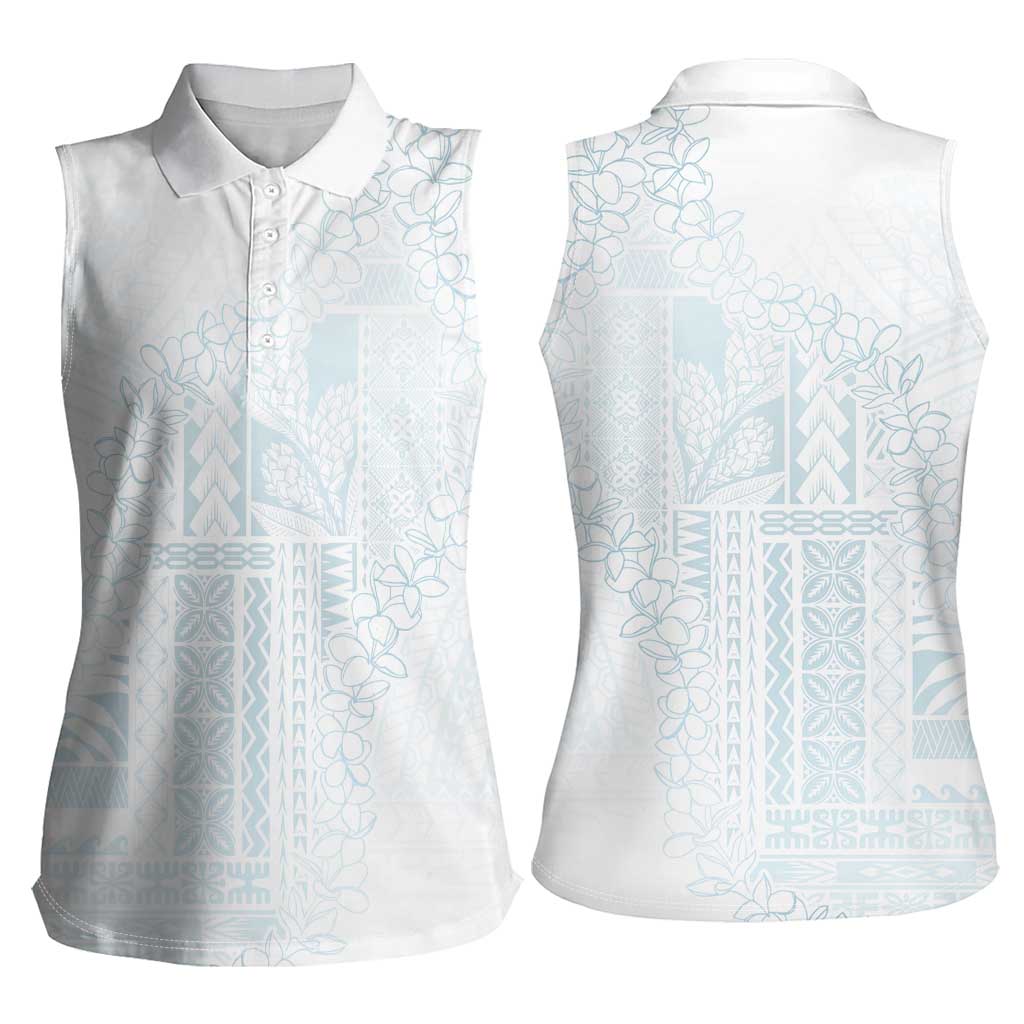Samoa Lotu Tamaiti Mamanu Siapo Women Sleeveless Polo Shirt Off White Plumeria - Polynesian Pride