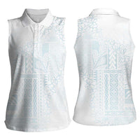 Samoa Lotu Tamaiti Mamanu Siapo Women Sleeveless Polo Shirt Off White Plumeria - Polynesian Pride