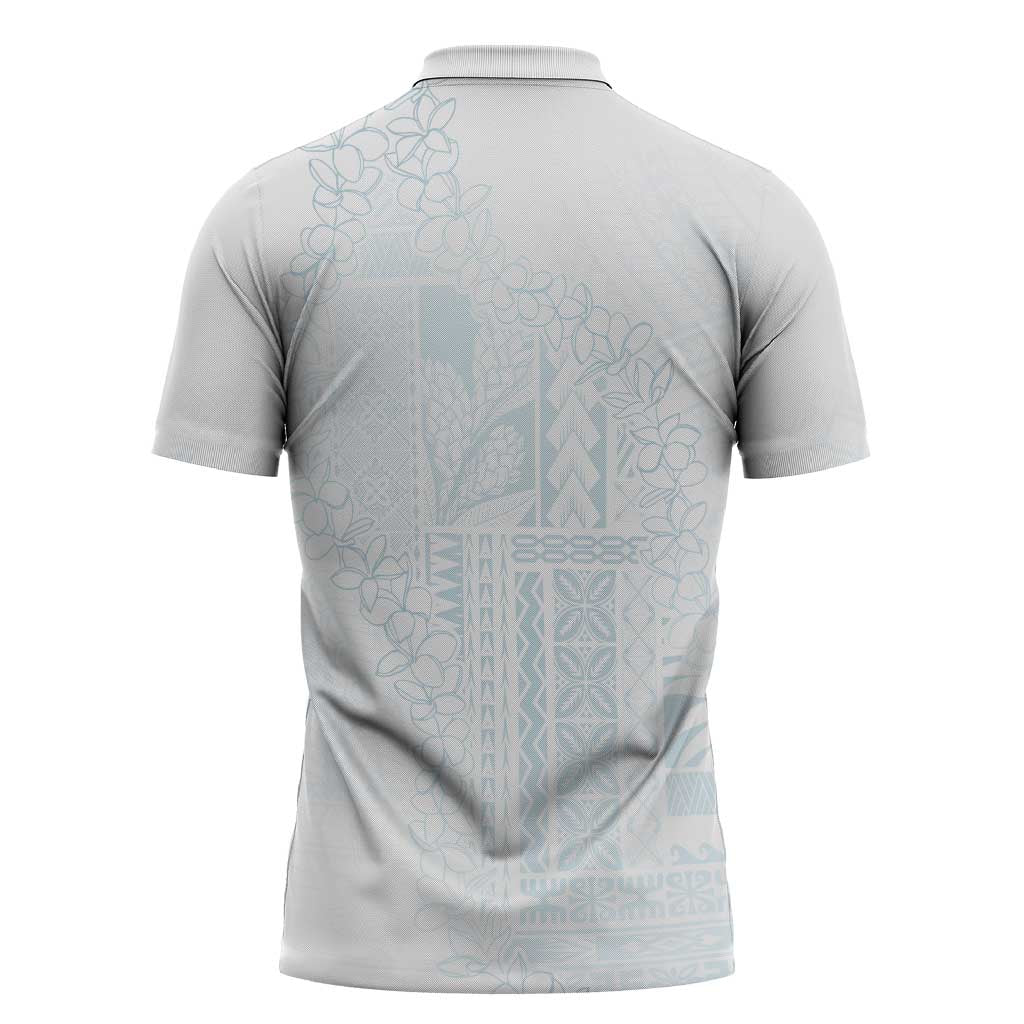 Samoa Lotu Tamaiti Mamanu Siapo Zipper Polo Shirt Off White Plumeria - Polynesian Pride