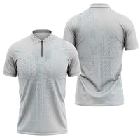 Samoa Lotu Tamaiti Mamanu Siapo Zipper Polo Shirt Off White Plumeria - Polynesian Pride