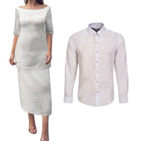 Samoa Lotu Tamaiti Ivory Couples Matching Puletasi and Long Sleeve Button Shirt Teuila Tatau - Polynesian Pride