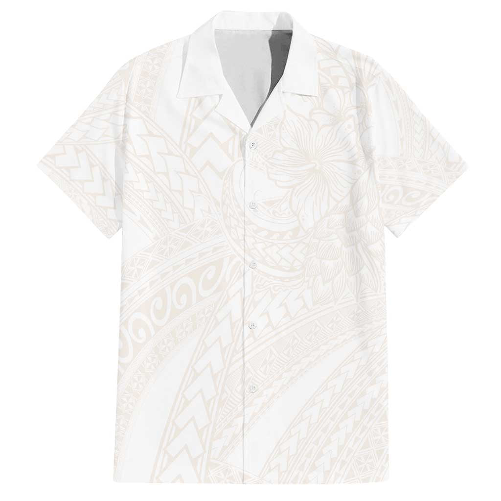 Samoa Lotu Tamaiti Ivory Family Matching Off Shoulder Short Dress and Hawaiian Shirt Teuila Tatau - Polynesian Pride