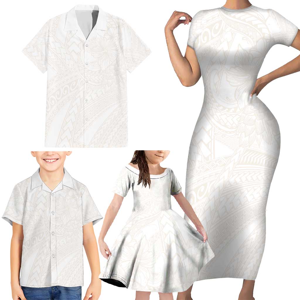Samoa Lotu Tamaiti Ivory Family Matching Short Sleeve Bodycon Dress and Hawaiian Shirt Teuila Tatau - Polynesian Pride