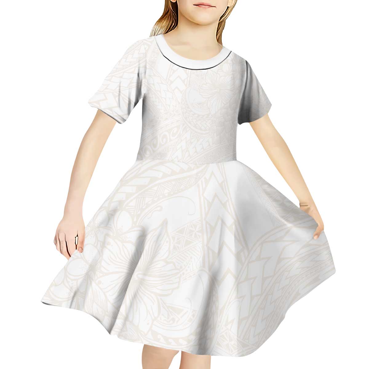 Samoa Lotu Tamaiti Ivory Kid Short Sleeve Dress Teuila Tatau - Polynesian Pride