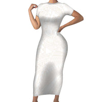 Samoa Lotu Tamaiti Ivory Short Sleeve Bodycon Dress Teuila Tatau LT7 Long Dress Ivory - Polynesian Pride