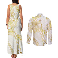 Samoa Lotu Tamaiti Gold Couples Matching Tank Maxi Dress and Long Sleeve Button Shirt Teuila Tatau - Polynesian Pride