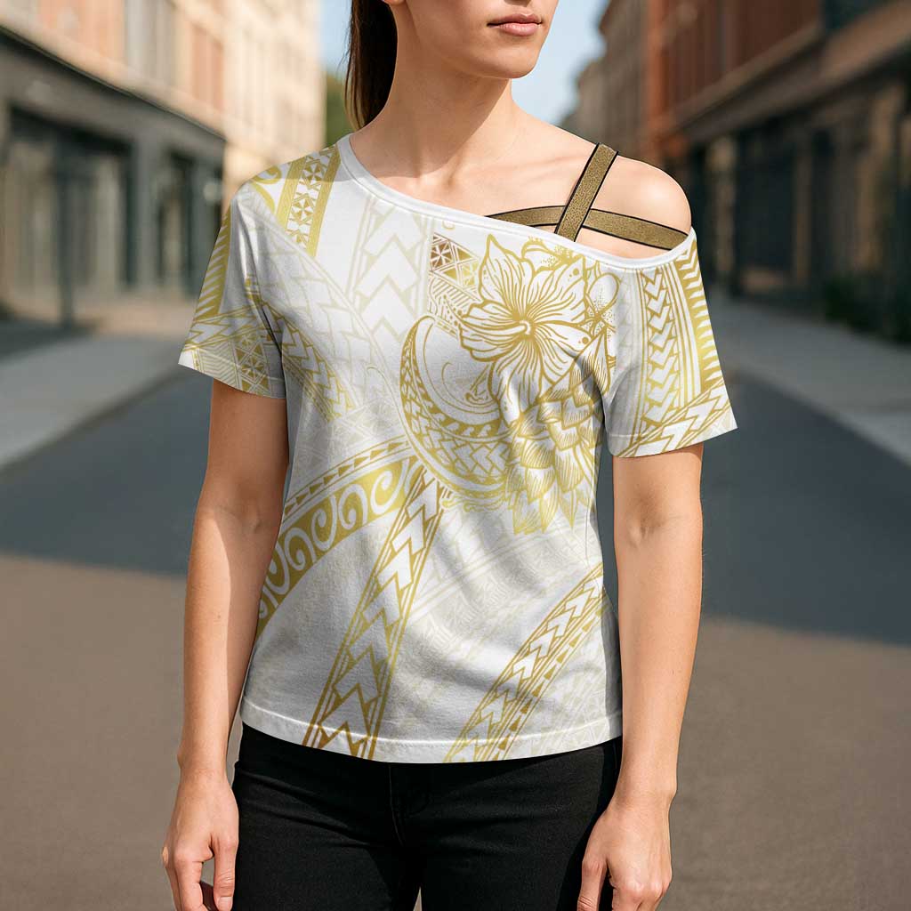 Samoa Lotu Tamaiti Gold Cross Shoulder Shirt Teuila Tatau - Polynesian Pride