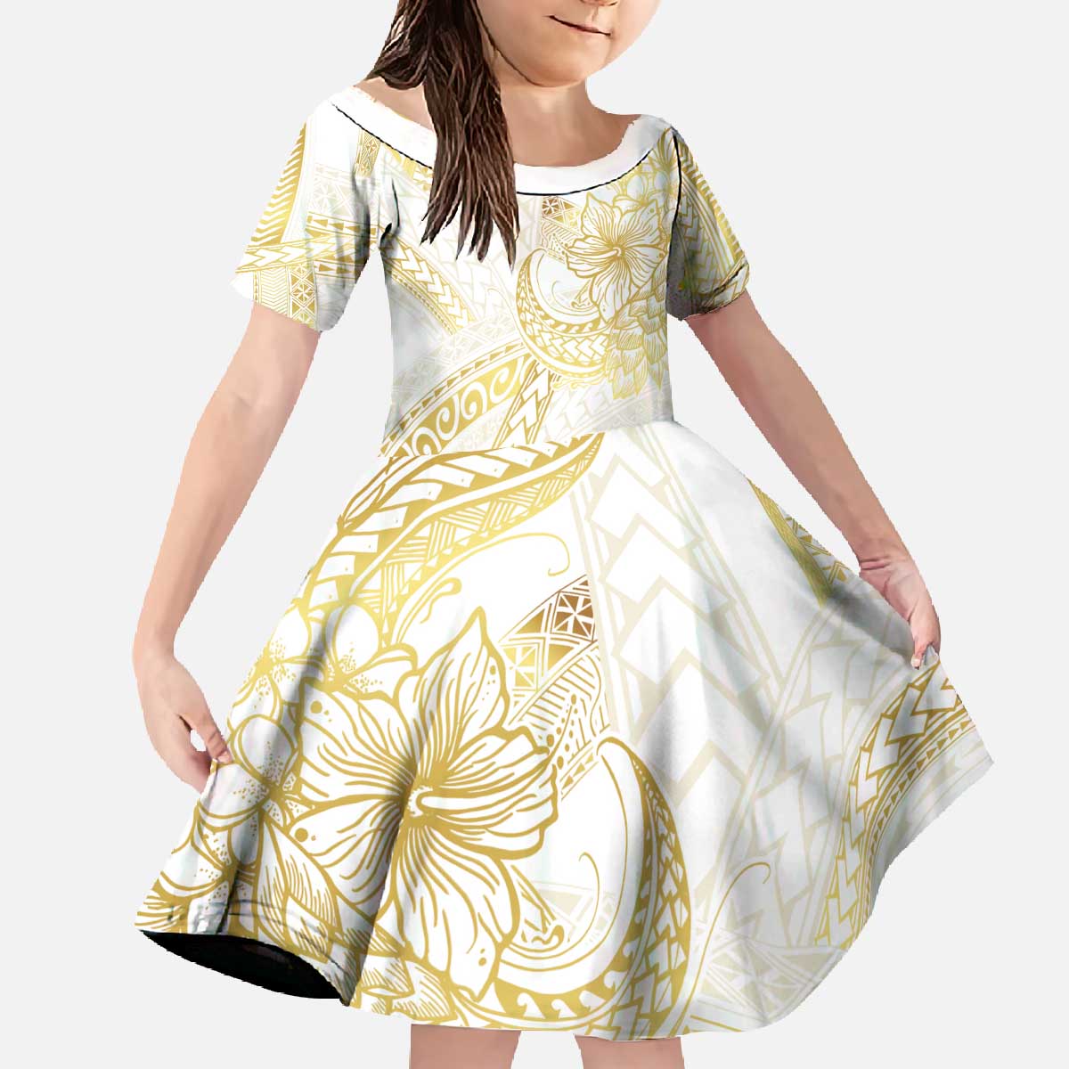 Samoa Lotu Tamaiti Gold Family Matching Off The Shoulder Long Sleeve Dress and Hawaiian Shirt Teuila Tatau - Polynesian Pride