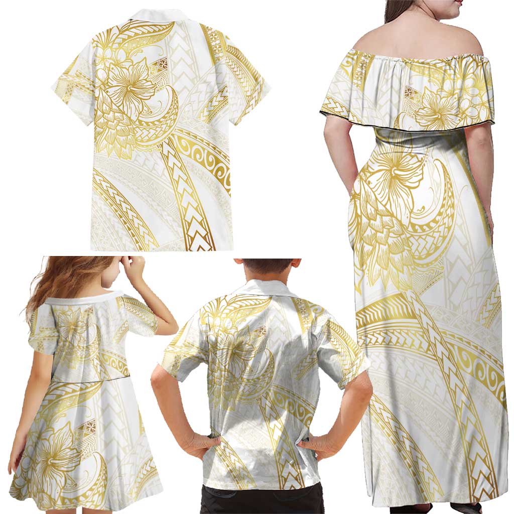 Samoa Lotu Tamaiti Gold Family Matching Off Shoulder Maxi Dress and Hawaiian Shirt Teuila Tatau - Polynesian Pride