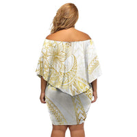 Samoa Lotu Tamaiti Gold Family Matching Off Shoulder Short Dress and Hawaiian Shirt Teuila Tatau - Polynesian Pride