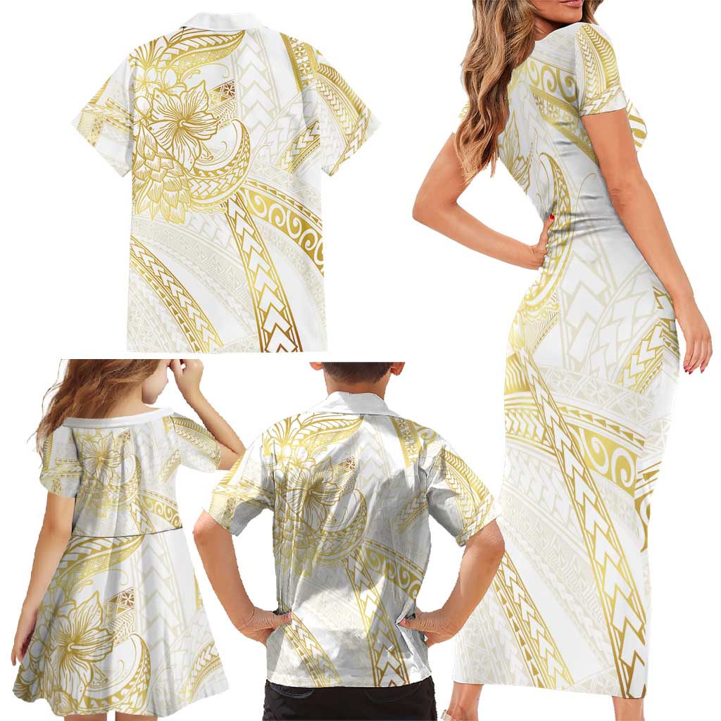 Samoa Lotu Tamaiti Gold Family Matching Short Sleeve Bodycon Dress and Hawaiian Shirt Teuila Tatau - Polynesian Pride