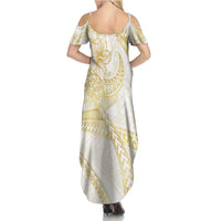 Samoa Lotu Tamaiti Gold Family Matching Summer Maxi Dress and Hawaiian Shirt Teuila Tatau - Polynesian Pride