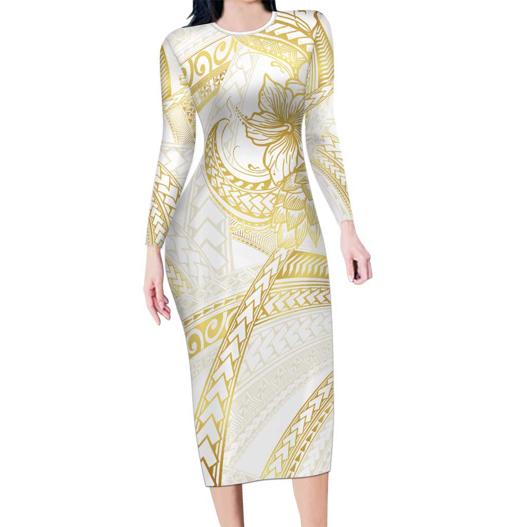 Samoa Lotu Tamaiti Gold Long Sleeve Bodycon Dress Teuila Tatau - Polynesian Pride