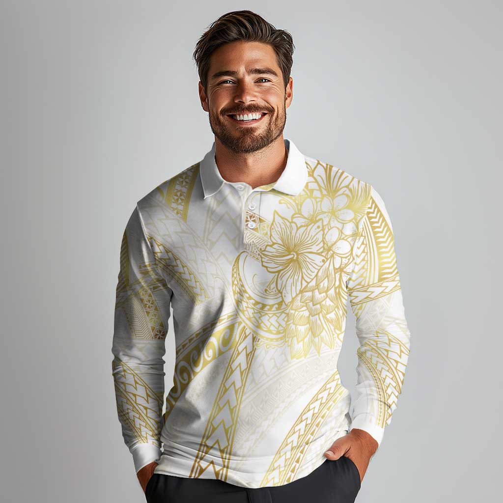Samoa Lotu Tamaiti Gold Long Sleeve Polo Shirt Teuila Tatau - Polynesian Pride