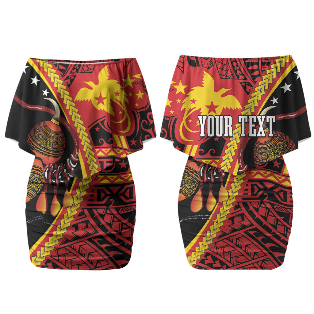 Papua New Guinea Independence Personalised Couples Matching Off Shoulder Short Dress and Hawaiian Shirt PNG Bagi and Lime Pot LT7 - Polynesian Pride