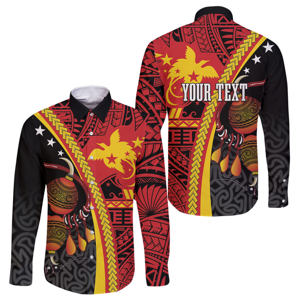 Papua New Guinea Independence Personalised Family Matching Long Sleeve Bodycon Dress and Hawaiian Shirt PNG Bagi and Lime Pot LT7 Dad's Shirt - Long Sleeve Black - Polynesian Pride