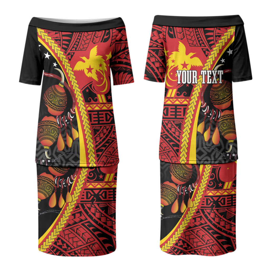 Papua New Guinea Independence Personalised Family Matching Puletasi and Hawaiian Shirt PNG Bagi and Lime Pot LT7 Mom's Dress Black - Polynesian Pride