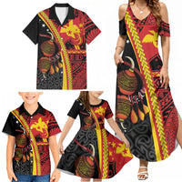 Papua New Guinea Independence Personalised Family Matching Summer Maxi Dress and Hawaiian Shirt PNG Bagi and Lime Pot LT7 - Polynesian Pride