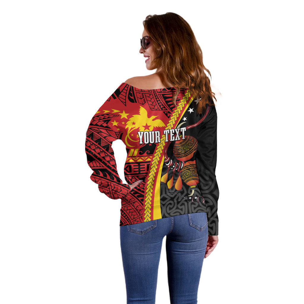 Papua New Guinea Independence Personalised Off Shoulder Sweater PNG Bagi and Lime Pot LT7 - Polynesian Pride