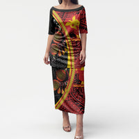 Papua New Guinea Independence Personalised Puletasi PNG Bagi and Lime Pot LT7 Long Dress Black - Polynesian Pride