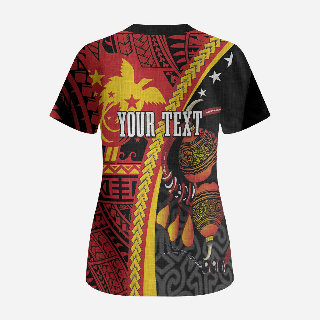 Papua New Guinea Independence Personalised Scrub Top PNG Bagi and Lime Pot LT7 - Polynesian Pride