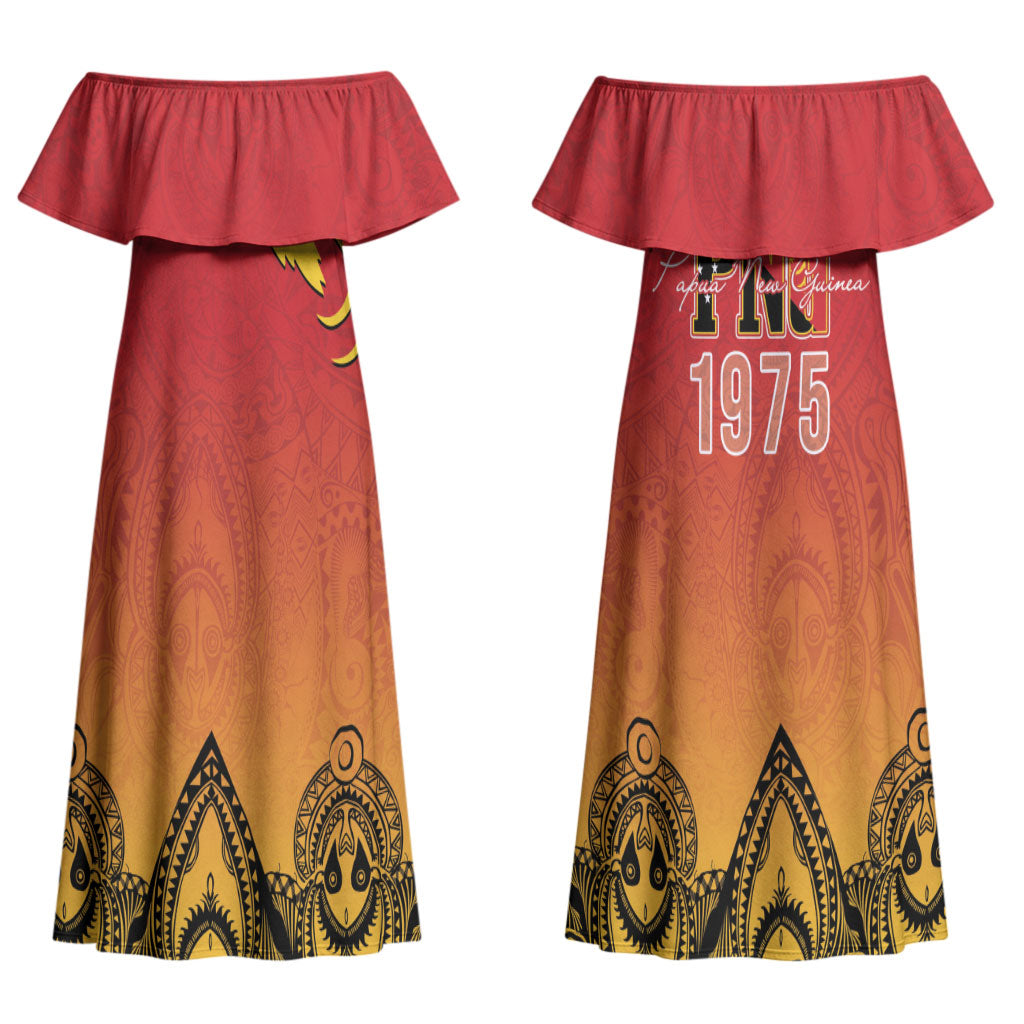 Papua New Guinea 1975 To The Future Personalised Couples Matching Off Shoulder Maxi Dress and Long Sleeve Button Shirt Sepik Masks LT7 - Polynesian Pride