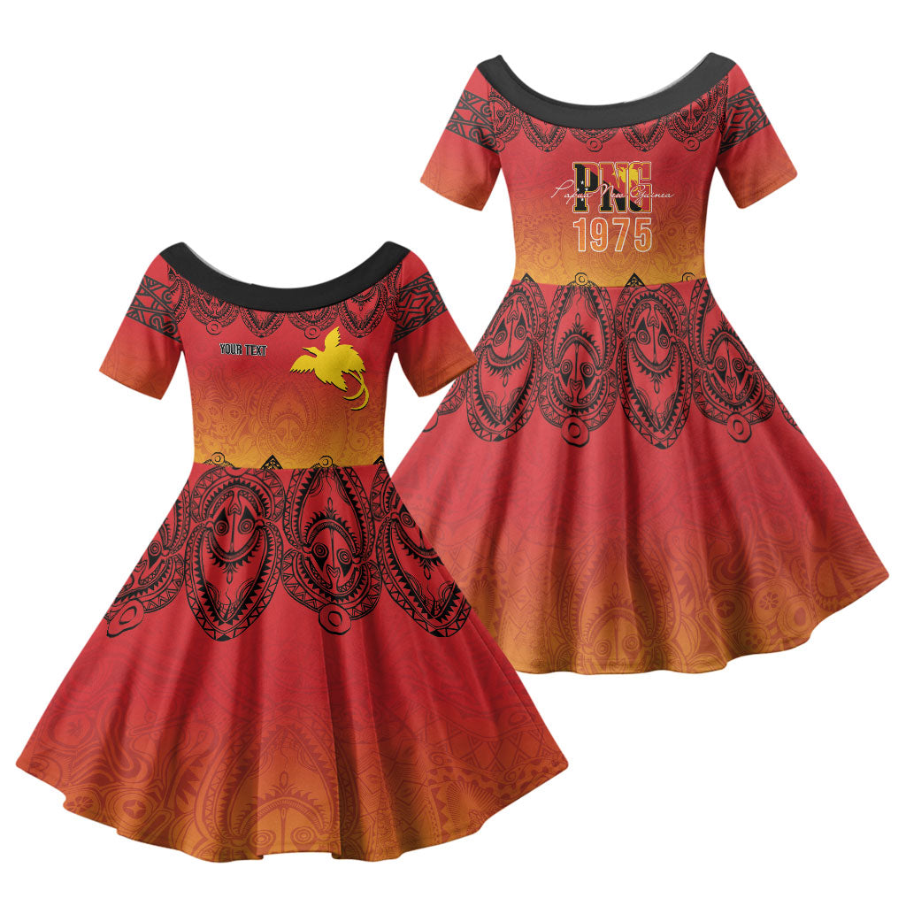 Papua New Guinea 1975 To The Future Personalised Family Matching Summer Maxi Dress and Hawaiian Shirt Sepik Masks LT7 Daughter's Dress Red - Polynesian Pride