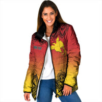 Papua New Guinea 1975 To The Future Personalised Padded Jacket Sepik Masks LT7 Women Red - Polynesian Pride