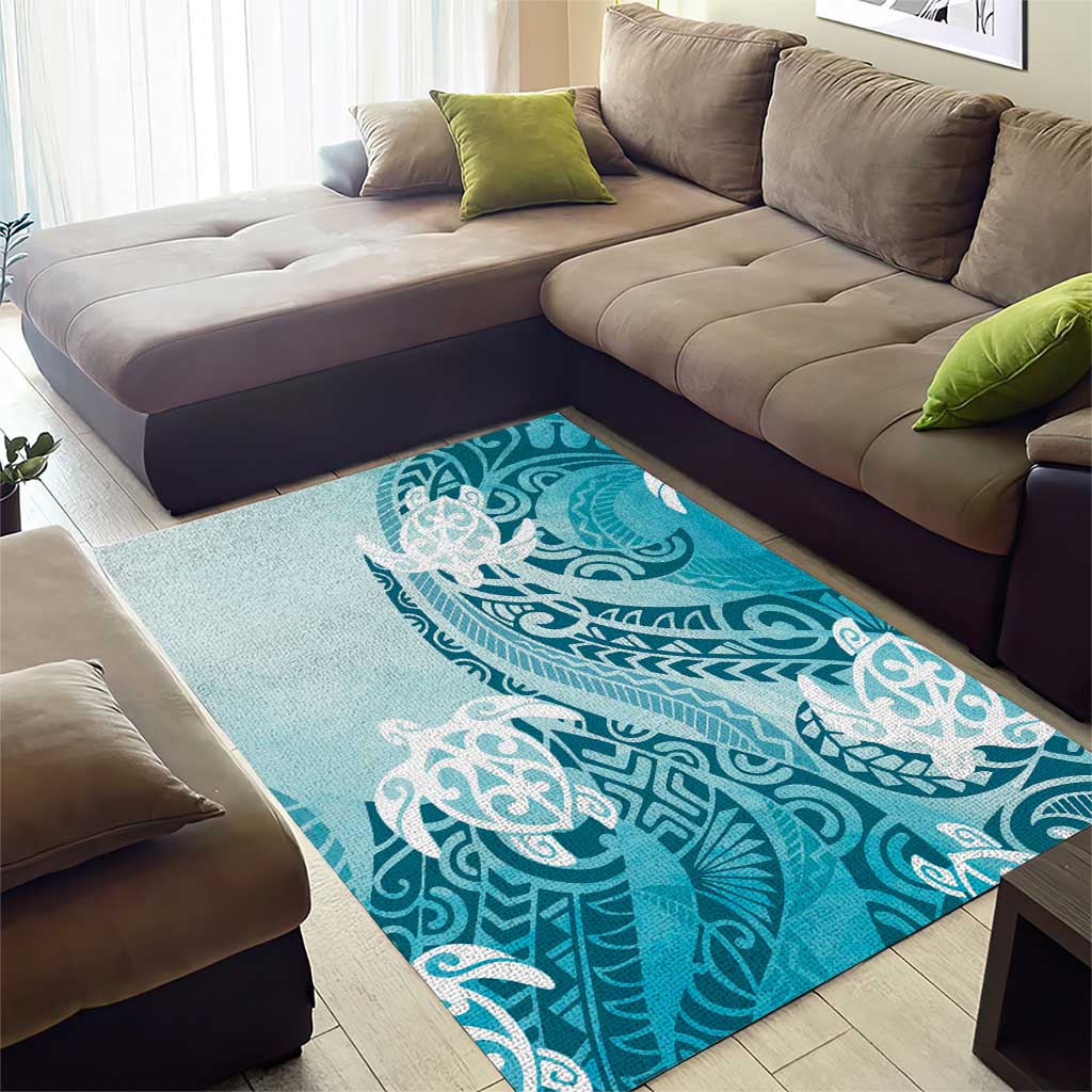 Polynesia Turtle Area Rug Watercolor Abstract Style