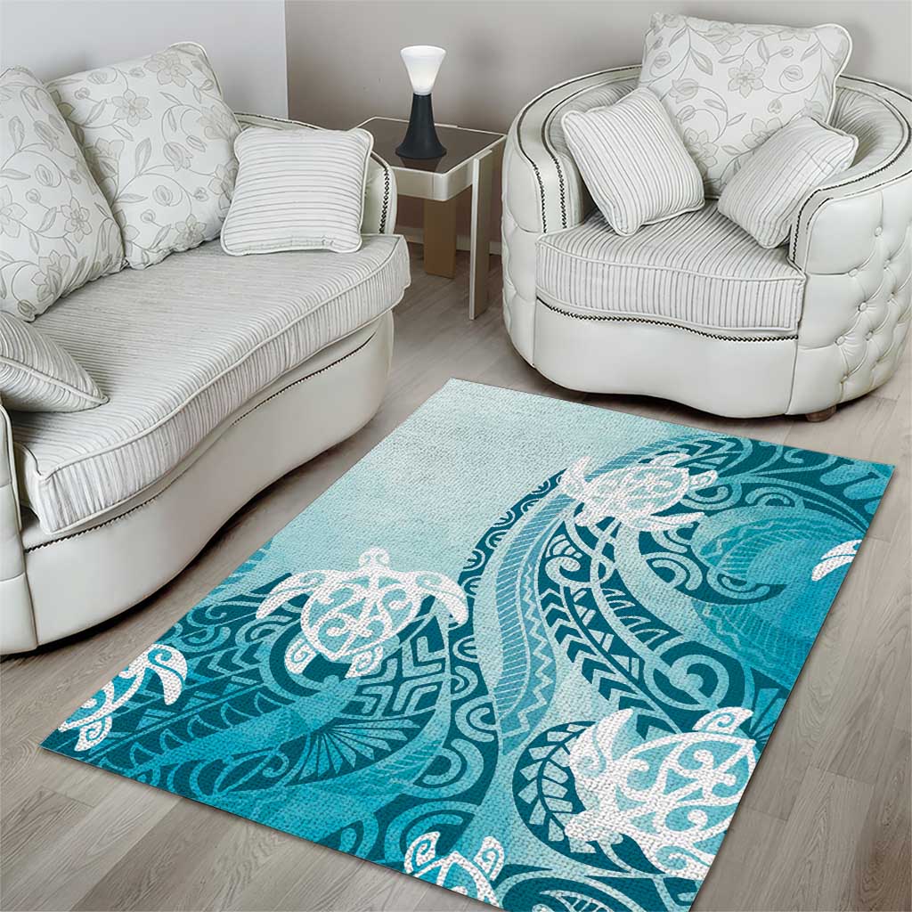 Polynesia Turtle Area Rug Watercolor Abstract Style